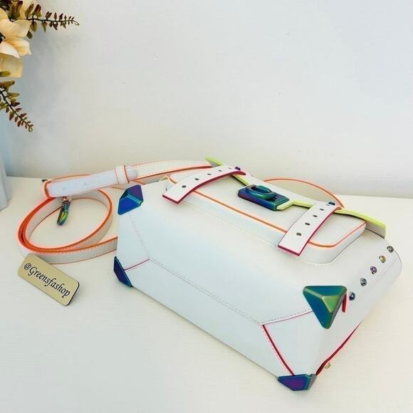 Michael Kors Purse Manhattan Satchel Crossbody Optic White - Picture 6 of 9